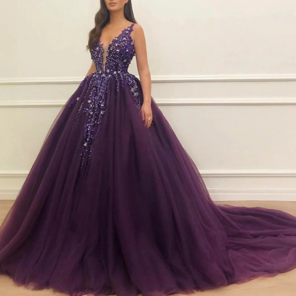 purple beaded prom dresses 2020