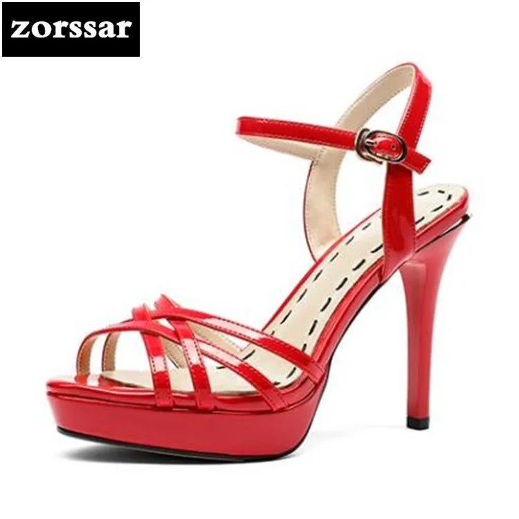 

{Zorssar} 2018 Patent leather Ankle Strap Heels Women Sandals Summer Women Shoes open Toe Thin Heels sandals Party Dress shoes