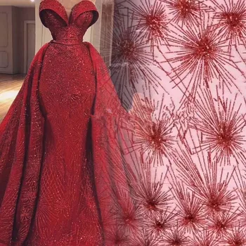 

High quality CiCi-52523 Embroidered lace fabric on sale shinny sequins tulle mesh lace fabric for wedding dress