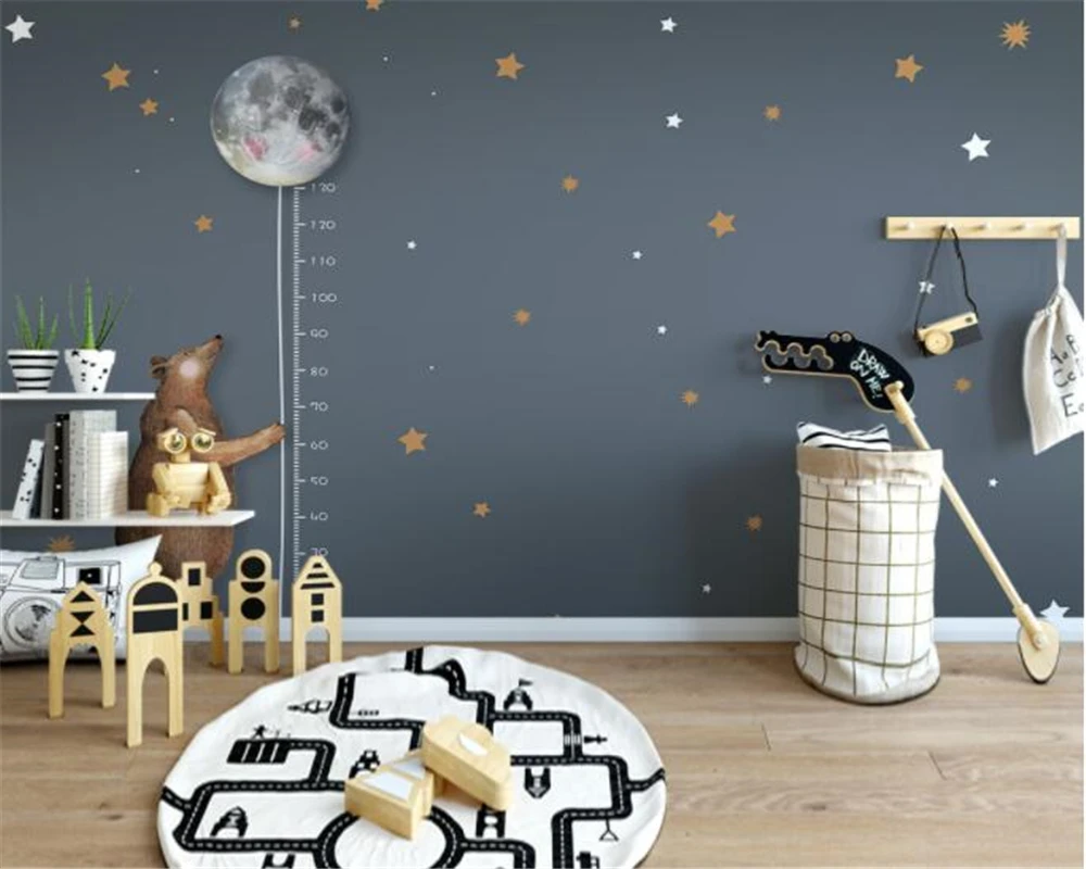 

beibehang Simple cartoon bear moon measurement of height and children's room background wallpaper 3d papel de parede infantil
