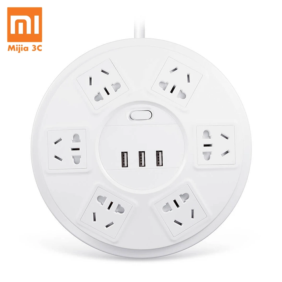 Удлинитель Xiaomi TP с 6 портами и 3 USB 2500 Вт 10 А|Вилки розеткой| |