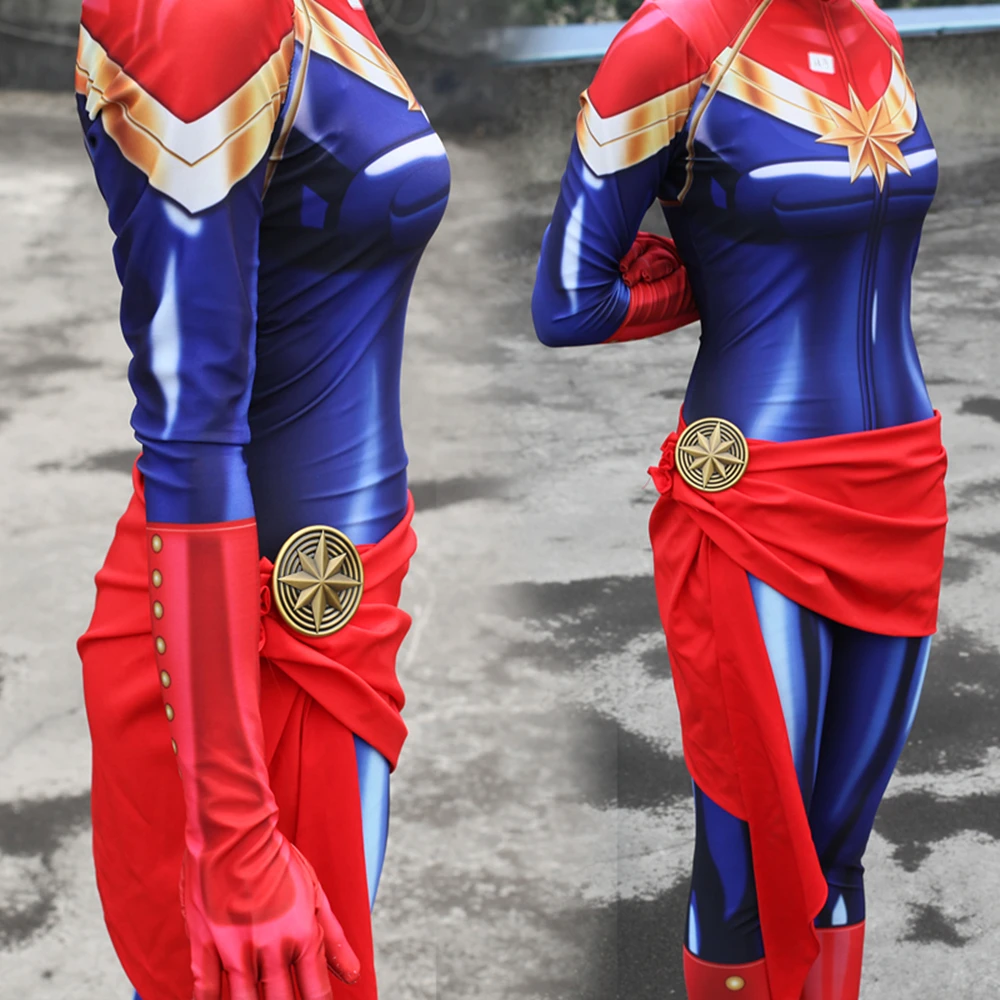 Online Captain Carol Danvers Cosplay Costume Zentai Bodysuit Suit Jumpsuits