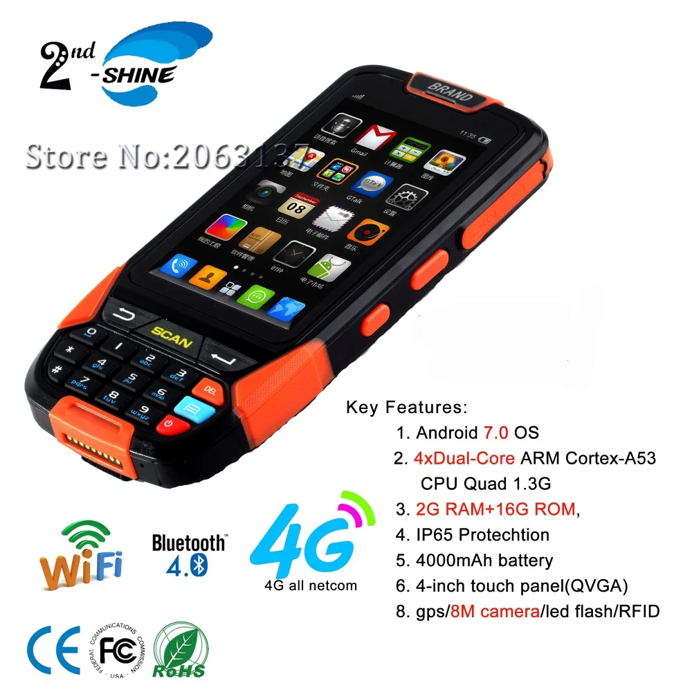 

Android handheld rugged industrial PDA with WIFI /BT with 1D barcode scanner