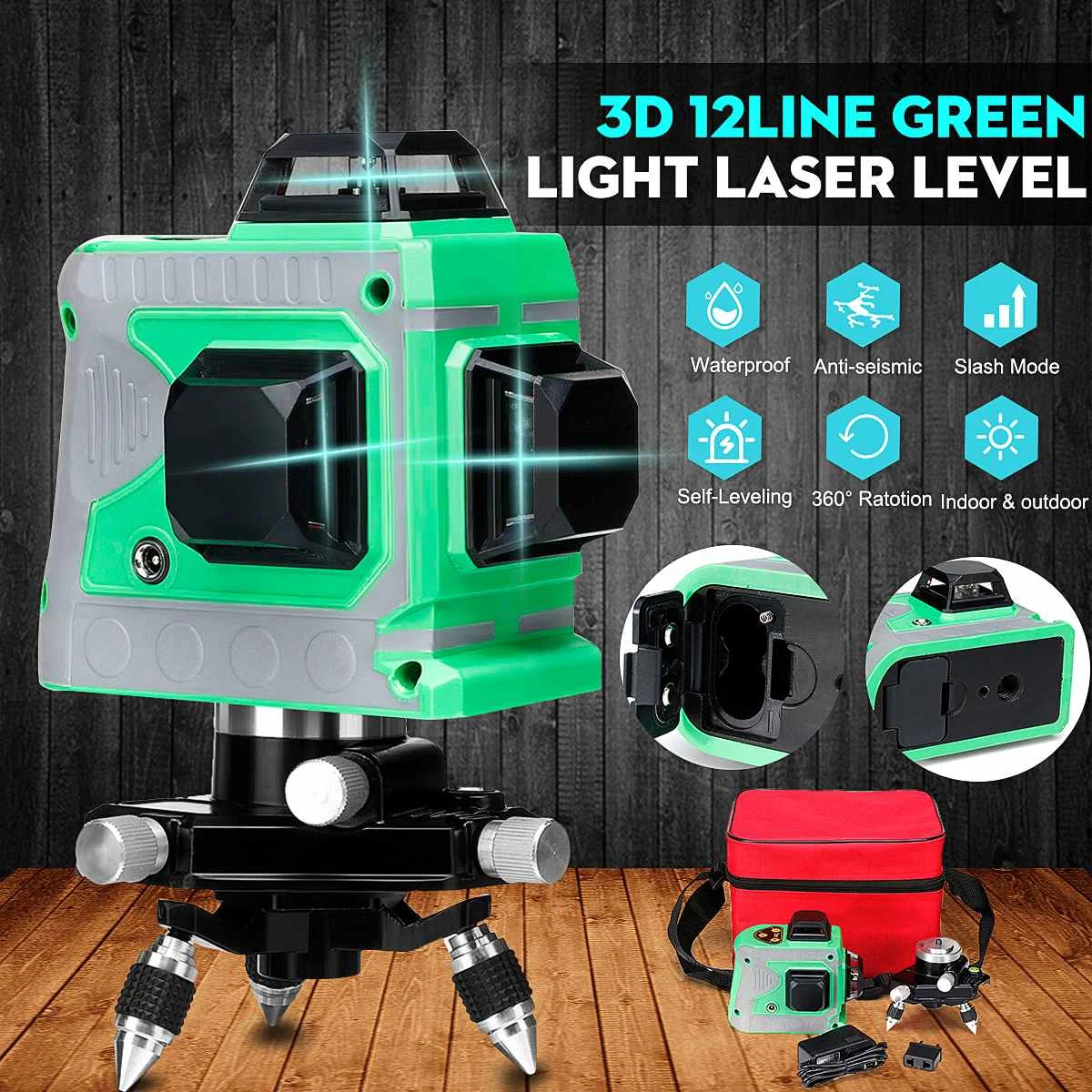 

New Arrival 12 Lines Laser Level 3D Automatic Self-Leveling 360 Horizontal & Vertical Green Cross Lines Laser Measuring Tools