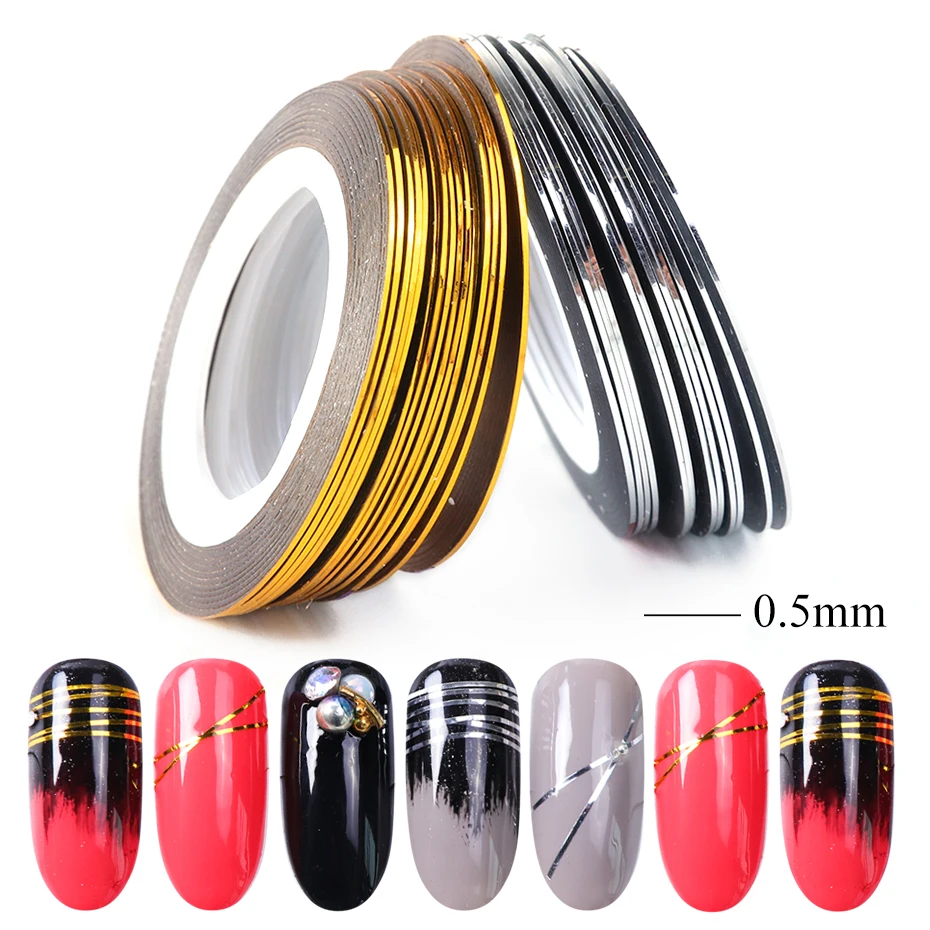 0.5mm Gold Silver Striping Sticker Holographic 3D Strips Liner Tape Adhesive Super Fine Nail Art Polish Decorations LY1009-1 (3)