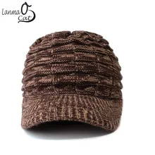 Lanmaocat зимние вязаные шапки теплые шапки и кепки с козырьком модная зимняя Осенняя вязаная шапка для мужчин и женщин