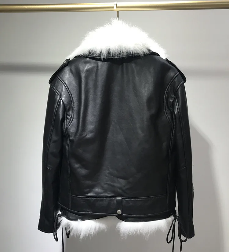 #SuperSeptember Mewel leather motorcycle short coat women's leather jacket with fox fur liner vest