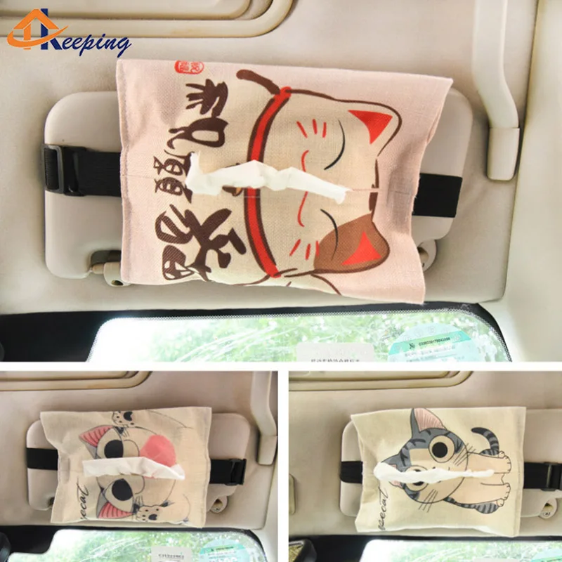 Automobile tissue box Cartoon Car sun visor type Auto accessories holder napkin cover plush cotton linen Advanced | Дом и сад