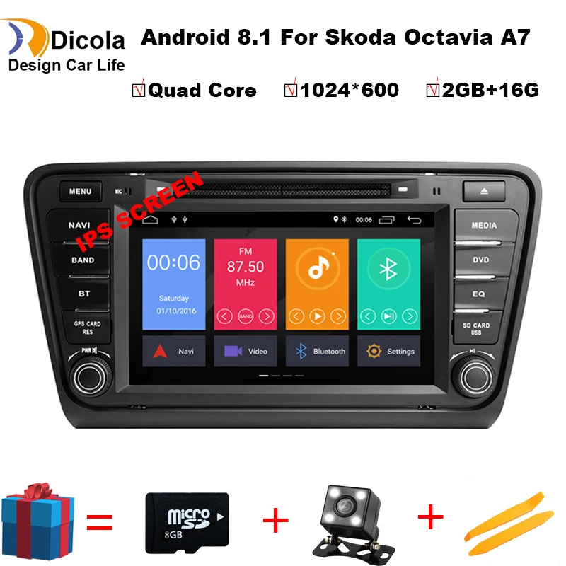 

8" IPS HD Quad Core Android 8.0 8.1 2GB RAM 16GB ROM RDS BT FM Car DVD Multimedia Player For Skoda Octavia A7 2014-2017