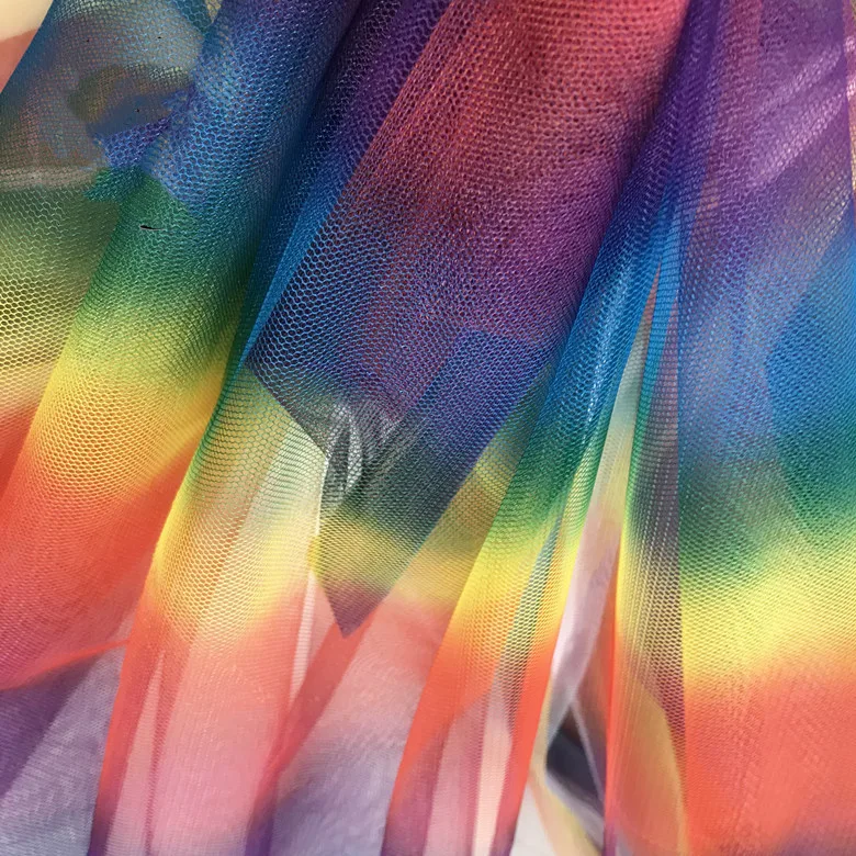 

Rainbow Blue Red Purple Gradient Mesh Fabric Cloth For Dress Clothes Curtains Translucent Soft Mesh Fabric DIY Sewing Material
