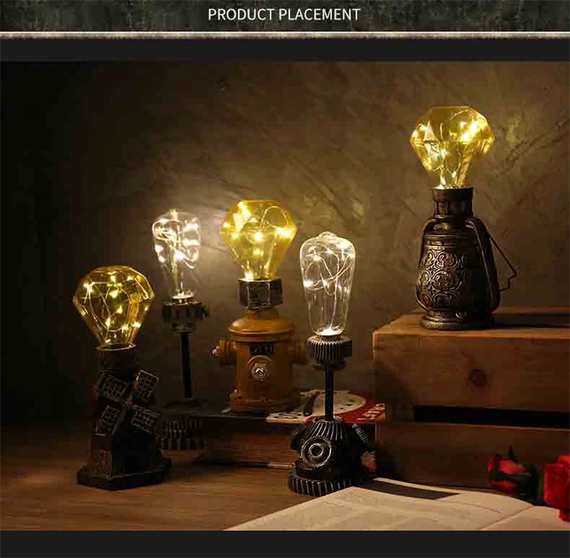 Lâmpada do Vintage Sala de Estar Decoração de Mesa Edison Noturna Casa Deco Retro Sótão Lâmpada Noite Quente Resina Led Nightlight Desktop Luz 16 Luzes e Iluminação