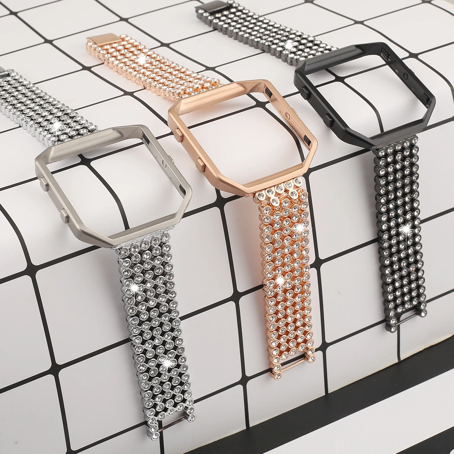 Для Fitbit Blaze Bands Joyozy заменяет браслеты Bling + нержавеющая сталь серебристый розовое