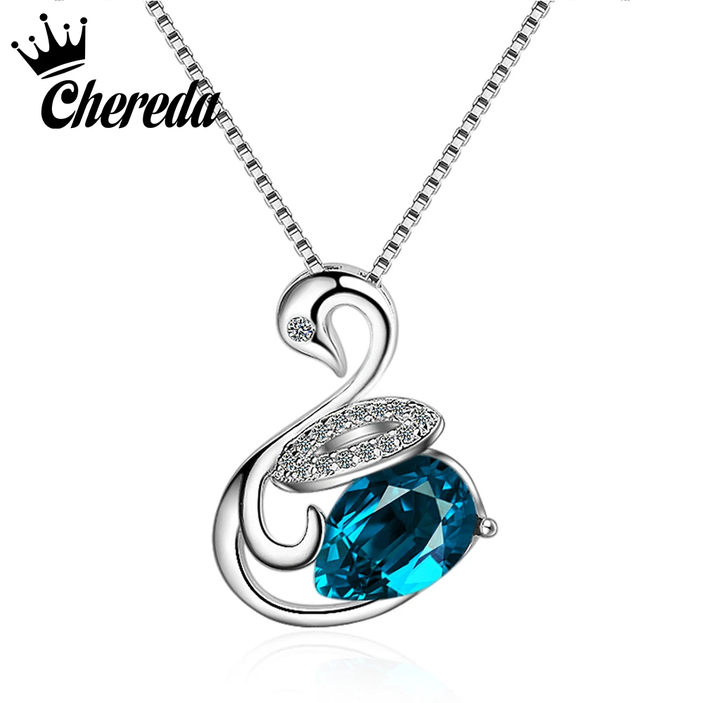 

Chereda Trendy Swan Necklace Fashion Rhinestone Crystal Jewelry Statement Women Silver Chain Long Necklaces & Pendants Jewelry