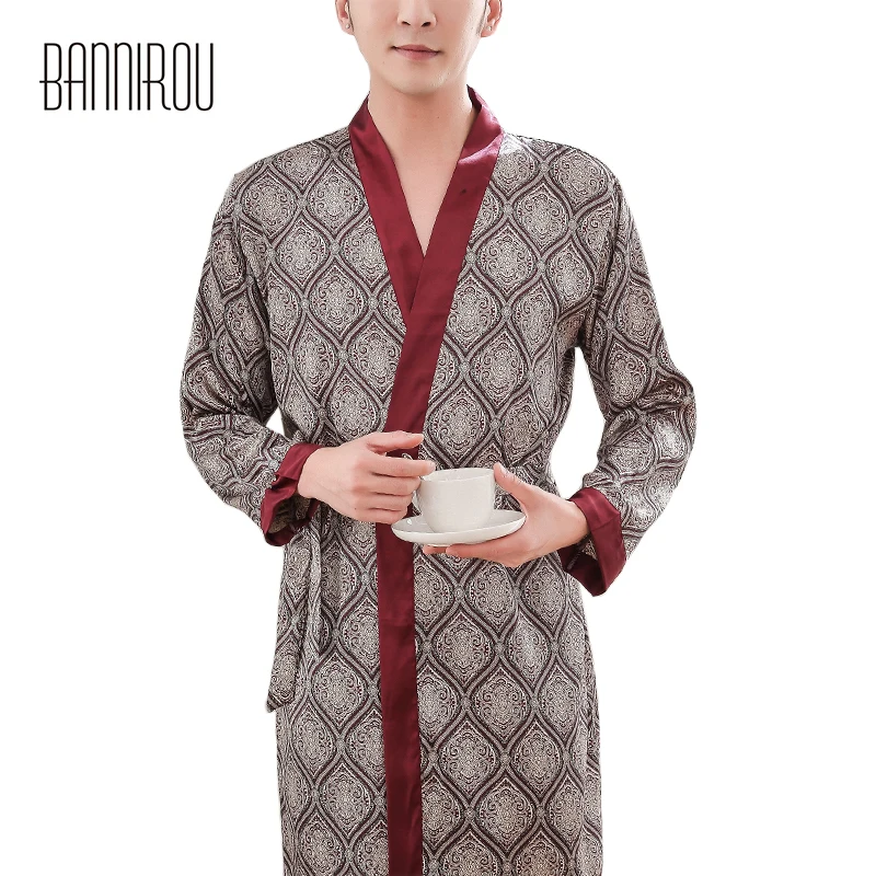 

Bathrobes Male Slap-up Faux Silk Plaid Simple Full Thin High Quality Home Wear Spring Summer Autumn 2019 Man Robes One Size