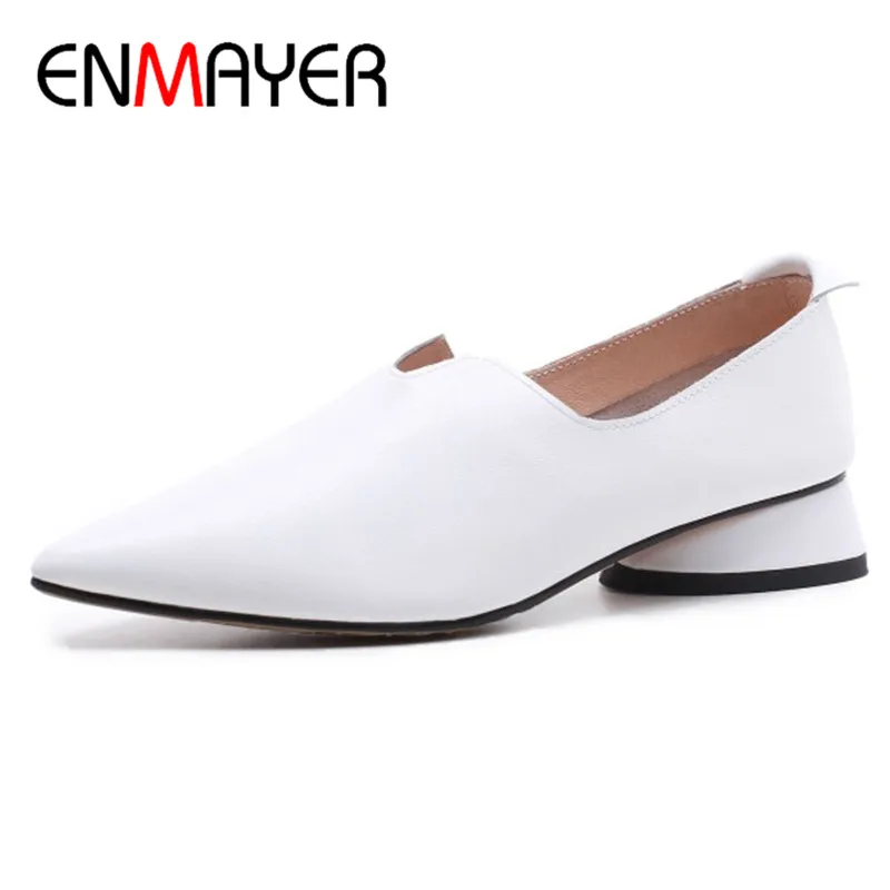 

ENMAYER Black White Shoes Woman Pointed Toe Shallow Flats Derby Shoes Large Size 34-43 Genuine Leather Shoes Office Ladies
