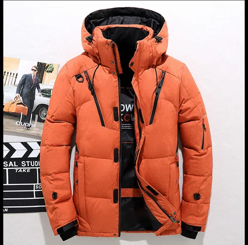 Holyrising Homme пуховое пальто, Утепленные зимние куртки, пальто на молнии для мужчин, белый утиный пух, пальто с капюшоном, 4 цвета, M-3XL, 18482-55 - Цвет: Orange