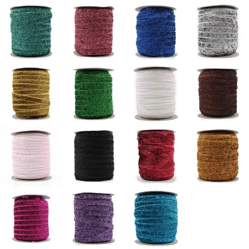 

10Yards 3/8"=10MM OEM Highly-flexible Elastic Glitter Velvet Ribbon Ornaments Solid Metallic Nylon Band for Girls Hair Tie Gift