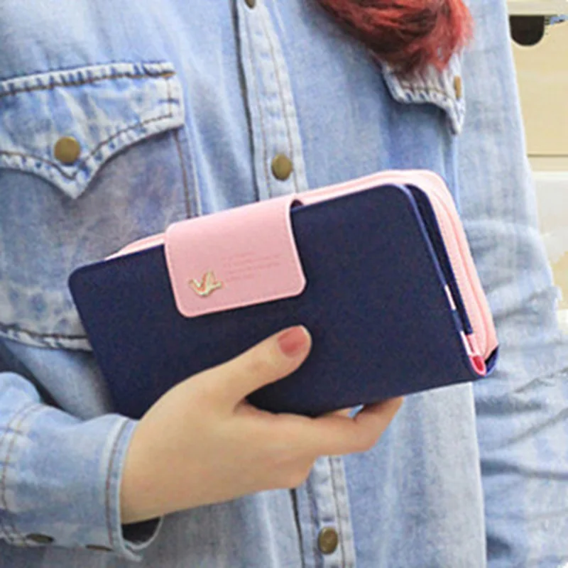 

New Women Long Wallets High Capacity Bump Color Buckles Coin Purse Phone Fit For Iphone 4/4S/5S/5C Sumsang Billete Clutch Purse