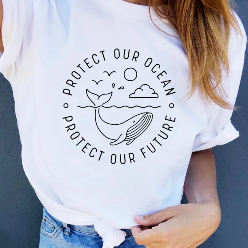 

Protect Our Ocean Graphic T Shirts Harajuku Kawaii Short Sleeve T Shirt Girl Cotton Tops Summer 2019 Women Shirts Drop Shipping