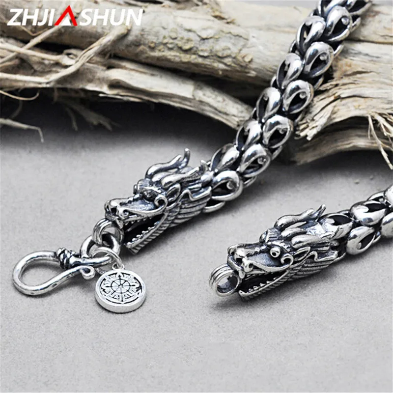 

ZHJIASHUN 925 Sterling Silver Dragon Necklace for Men Mens Punk Style Thai Silver Dragon Head Jewelry Male Birthday Gift