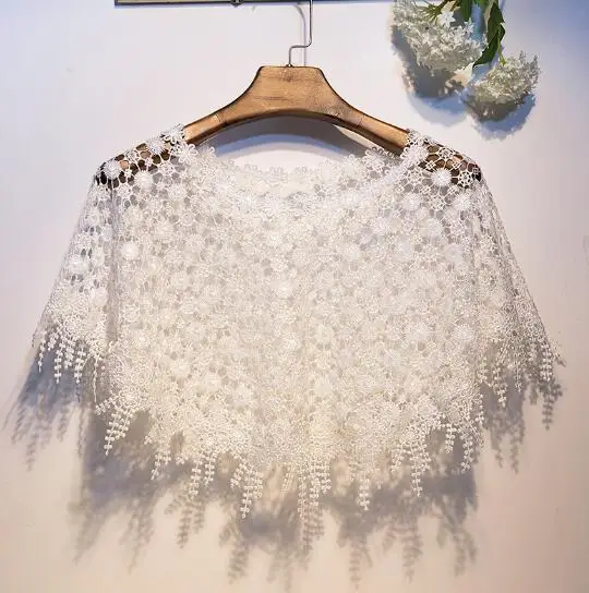 

Women's Spring Summer Flower Lace embroidery White Pashmina Female Summer Sunscreen Mesh Lace Shawl R826