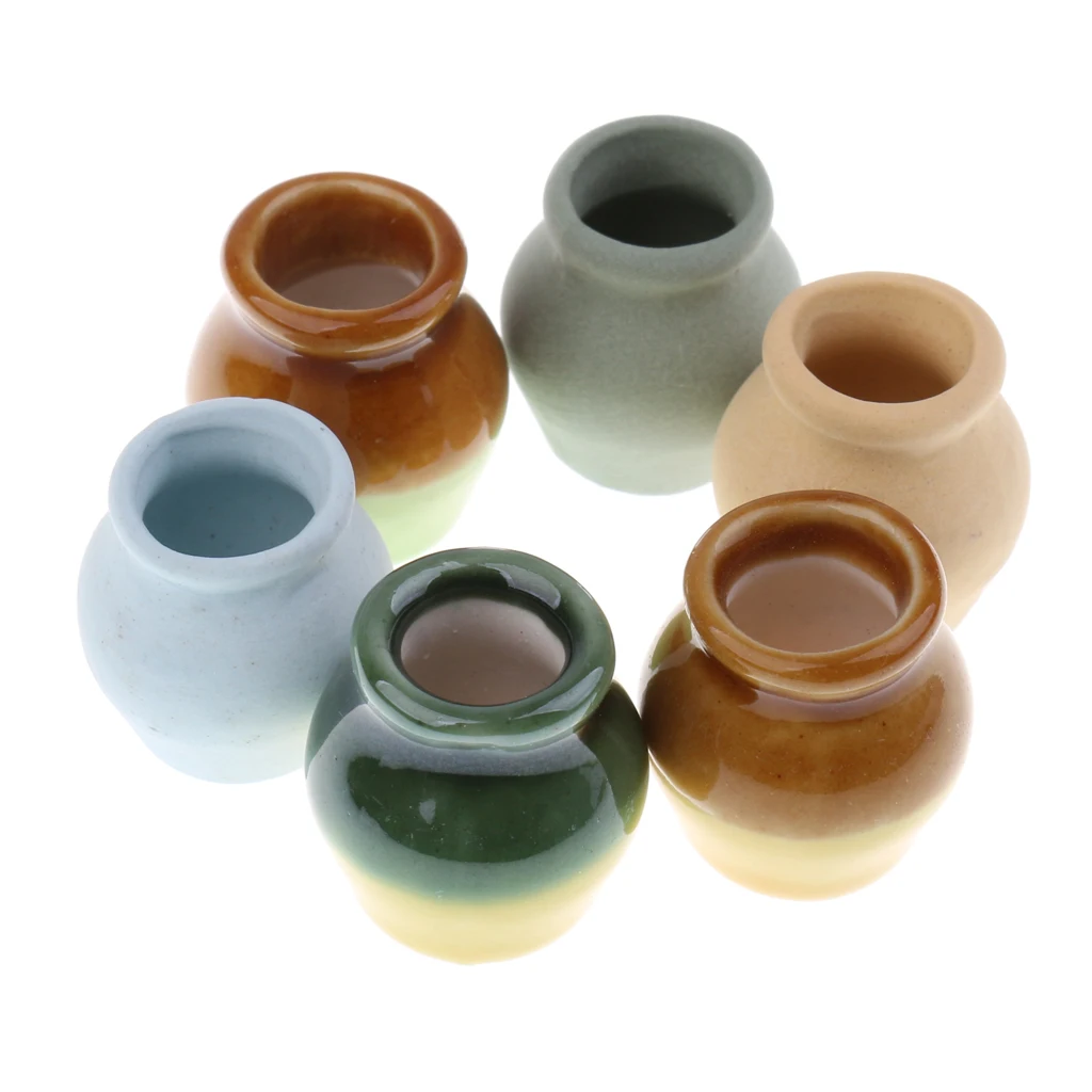6 Pieces 1/12 Scale Dollhouse Miniature Vase Porcelain Vases Multicolored