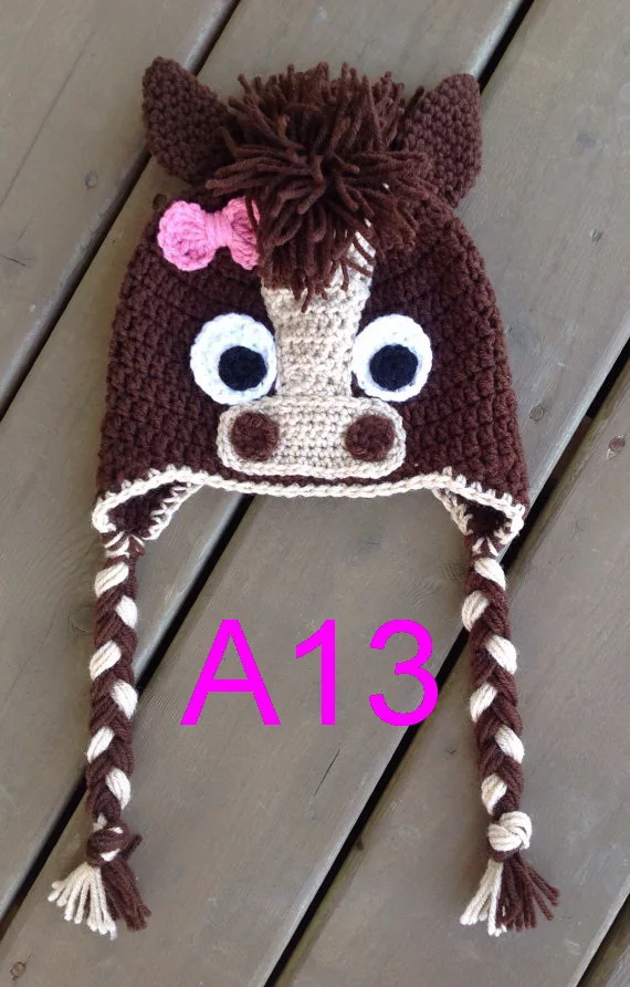 free shipping, 30pcs/lot Crochet Horse Hat , Baby Crochet Hat Crocheted