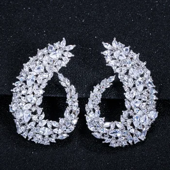 

Luxury women's stud earrings rose gold white color super shinning leaf elegant fashion stud earring accessories for ladies
