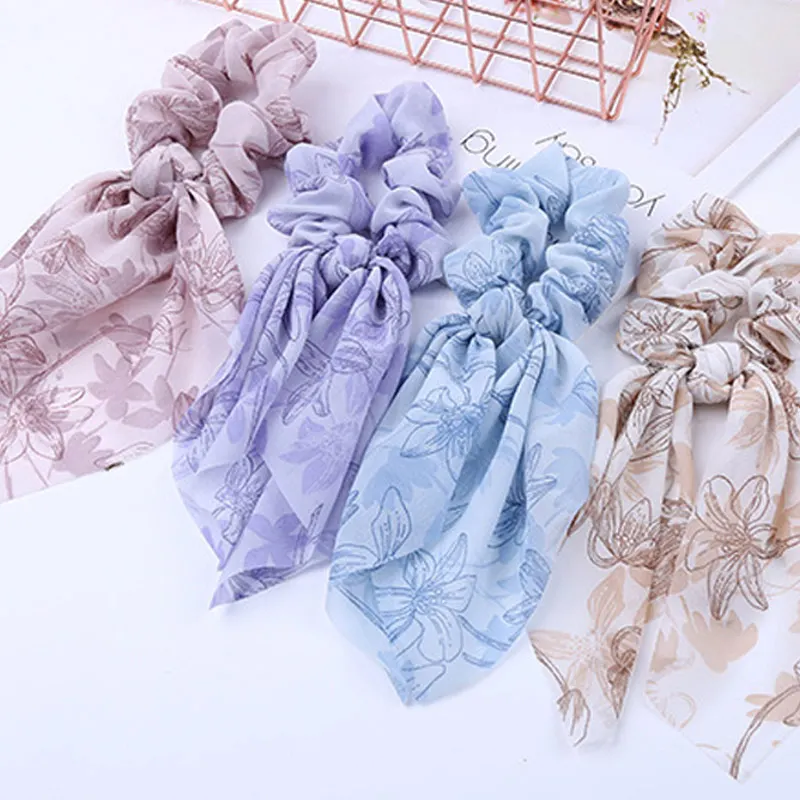 Hot Sale Sweet Hair Accessories Scrunchie Print Bow Ribbon 1PC Ropes 2019 New Women Rubber Girls Elastic Band |