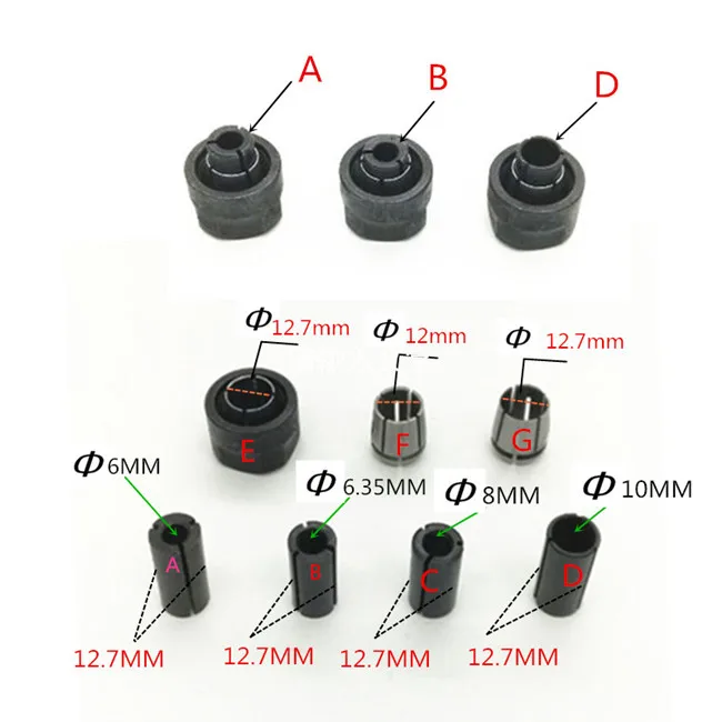 1/" 1/2" 6,35 мм 12 мм 12,7 мм 8 мм фрезы цанги Замена для 326286-04 фрезерования Bosch GMR1 GKF600 Hitachi 323-293 маршрутизатор
