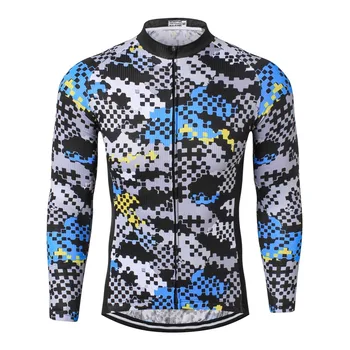 

Weimostar Camouflage Blue Cycling Jersey Long Sleeve Sports Clothing Men Cycle Bicycle Clothes Rear Pockets Shirt