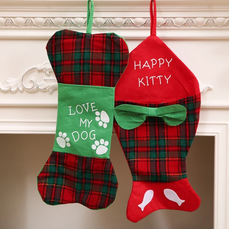 

Christmas Stockings Customize Pet Dog Bone Fish Christmas Candy Bag Gift Holder