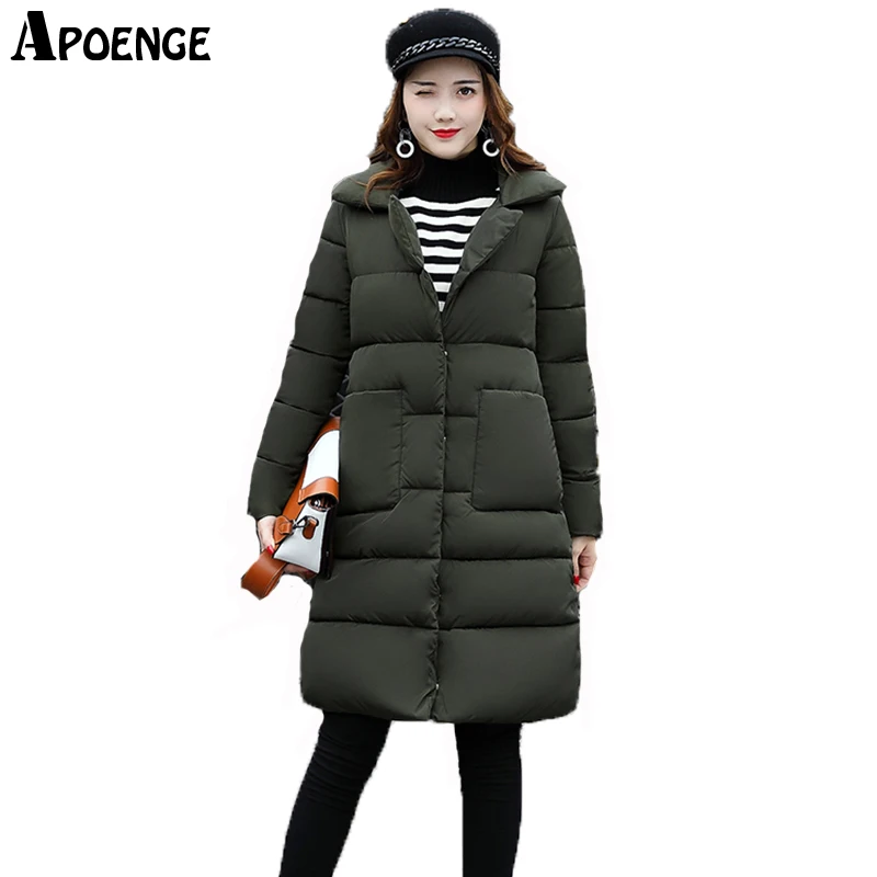 APOENGE Long Jacekt font b Women b font Korean Style Turn Down Collar 2017 Winter Coats
