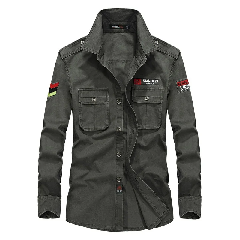 Young Men's Long Sleeved Shirts Military Style Casual Shirt Men's Large