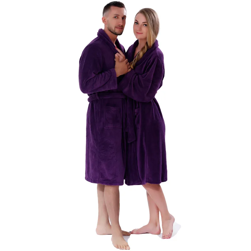 Зимний утолщенный теплый халат для влюбленных размера плюс, коралловый флис, Одноцветный халат для мужчин и женщин, одежда для сна, халат для пар