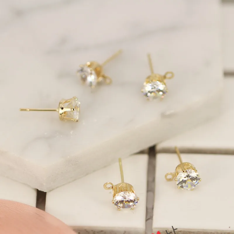 

50pcs gold color Zircon Earrings Drop bling Ear Studs Connector Posts Pins Base Settings Jewelry Making handmade DIY material