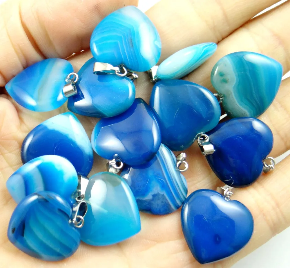 

Wholesale 20mm Natural Stone Striped agates Crystal Quartz tiger eye Opal heart charms pendant for jewelry making necklace 50pcs