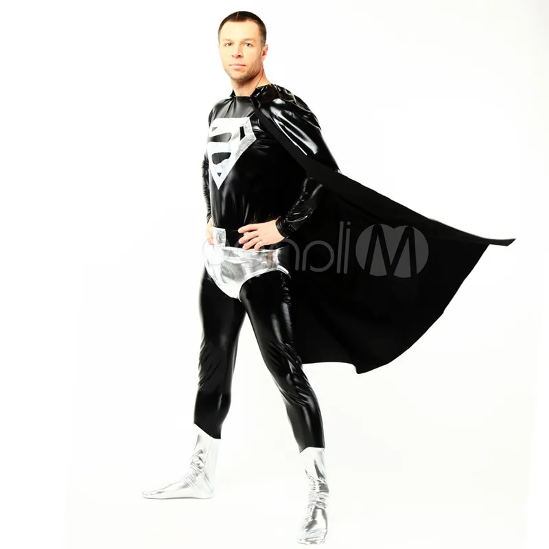 

New High Quality Adult/Children Mens Halloween Black Superman Cosplay Costumes Lycra Zentai SuperHero Costume Full Body Suit