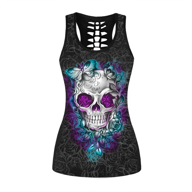 ONSEME Women Casual Sleeveless T Shirt YinYang Cat Print 3D Tank Tops Cool Flower Skull Tanks Back Hollow out Vest Casual Tees ONSEME Women Casual Sleeveless T Shirt YinYang Cat Print 3D Tank Tops Cool Flower Skull Tanks Back Hollow out Vest Casual Tees