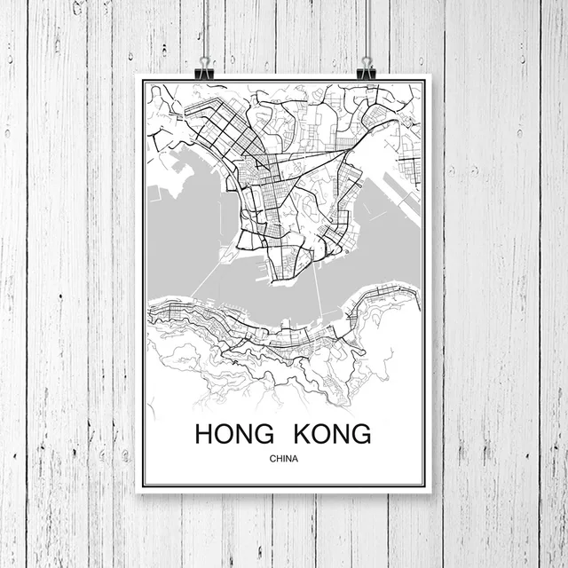 world city map hongkong china print poster abstract coated paper bar