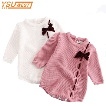 

New 2019 Spring Baby Girls Boys Winter New Children's Knitted Cotton Clothing Brand Newborn Girl Bow Children's Jumpsuit Suit