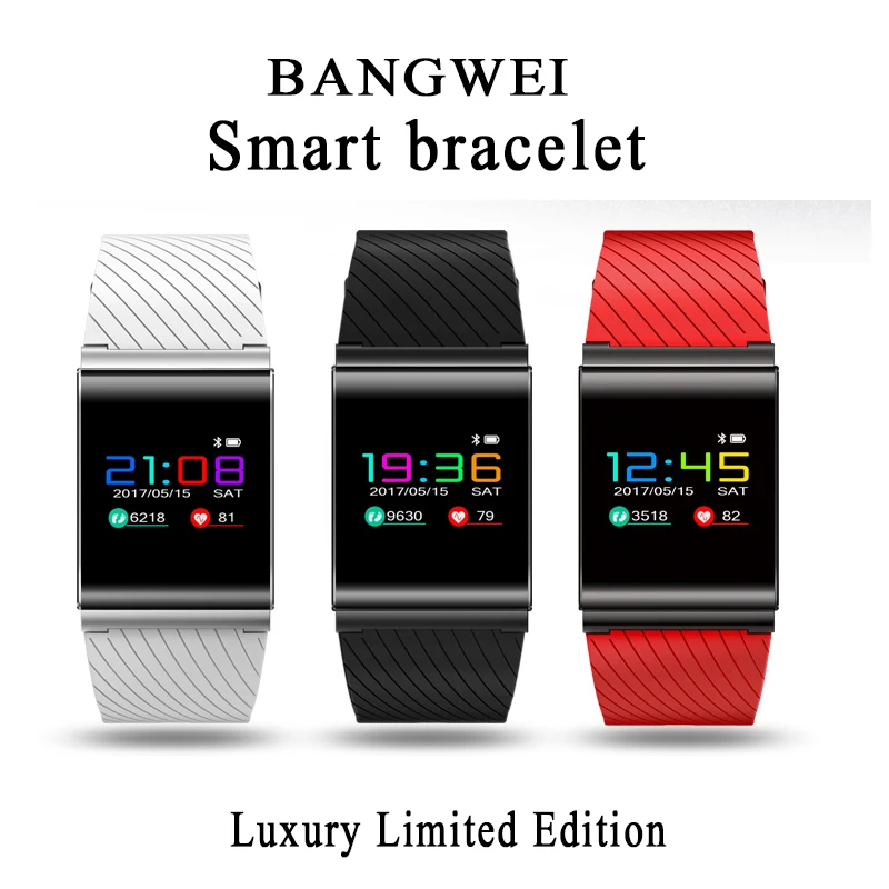 

BANGWEI Men Smart Bracelet IP67 Waterproof Digital Watches Fitness Tracker Heart rate Blood Pressure Monitoring OLED Color Touch