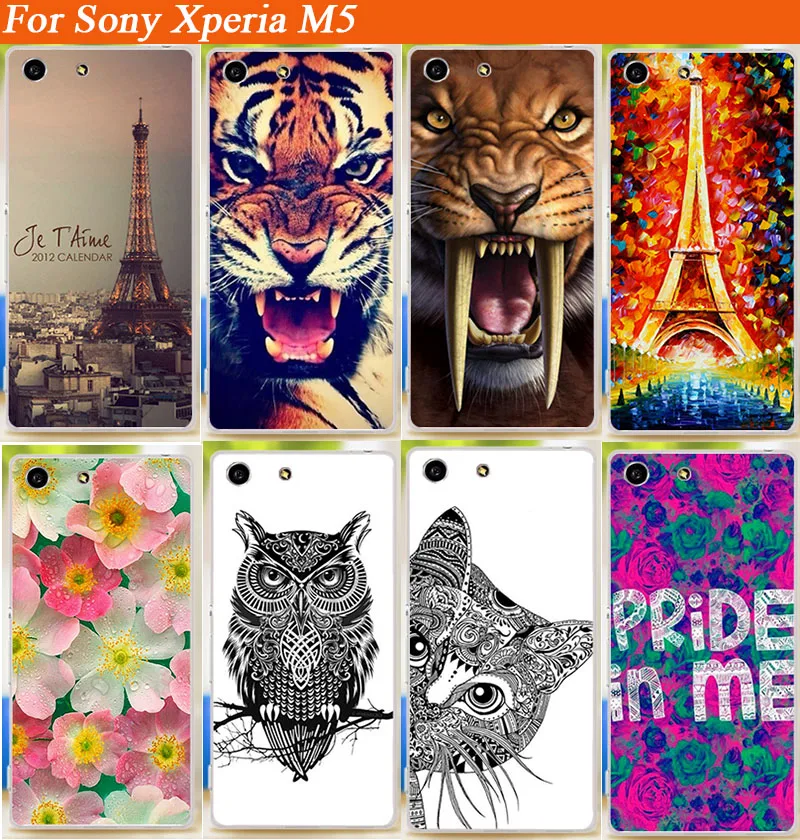 

Free Shipping Pattern Hard Cover DIY Case For Sony Xperia M5 Dual E5633 E5643 E5663 painted flowers animals Back phone bag