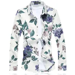 2018 небольшой стрейч Для мужчин с длинными рукавами цветочный Рубашки Для Мальчиков Большой Размеры 5XL 6XL 7XL модные Бизнес Повседневное Для