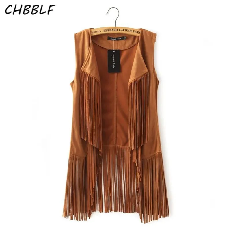 

New Fashion Suede Leather Fringed Waistcoat Female Colete Feminino Autumn All-Match Outerwear Cardigan Vest Women