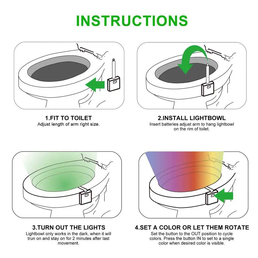 Умный ночной Светильник для унитаза, Ночной светильник с датчиком, 8 цветов, водонепроницаемая подсветка, активированный движения, светодиодный светильник для детей