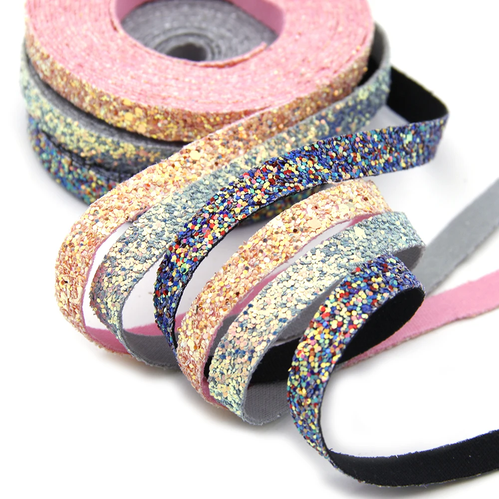 

david angie 9mm Glitter Shiny Leather Ribbon Leather Fabric Ribbon DIY Hairbows Accessories Materials Gift Package,5Yc6020