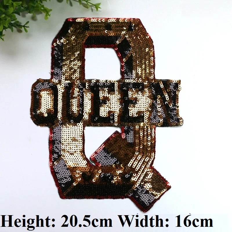 

2019 New 1 PC QUEEN Letter Sequined Patches for Clothing Vintage Sequins Q Patch DIY Decoration Embroidery Applique 20.5 x 16cm