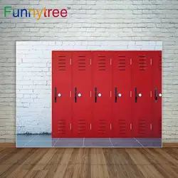 Школа красный шкафчики белый кирпичные стены школы фоном ребенок фотографирования фон декора новые фотографические