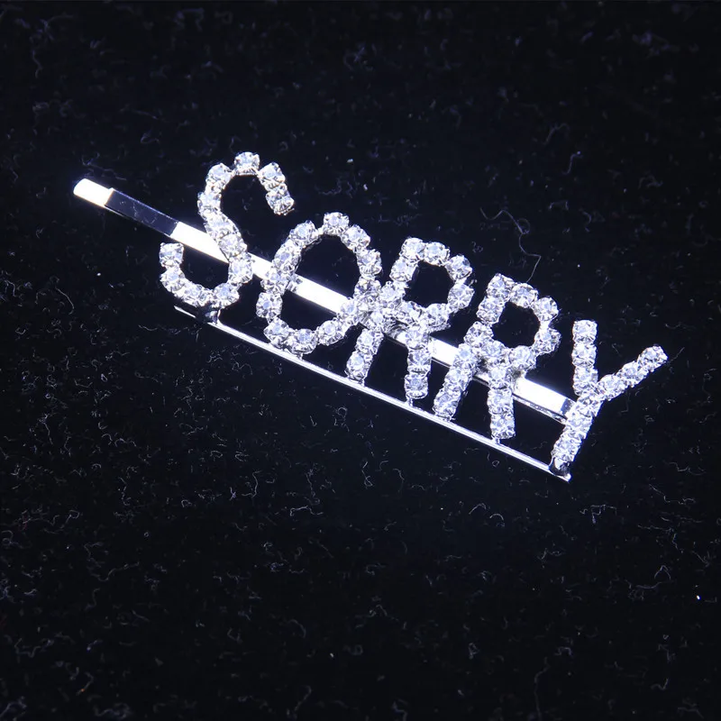 SORRY 1 шт. GLAM/DRIPPIN/X Кристальные блестящие стразы заколки для волос буквы заколки для волос заколки аксессуары для укладки волос для женщин и девушек - Цвет: SORRY